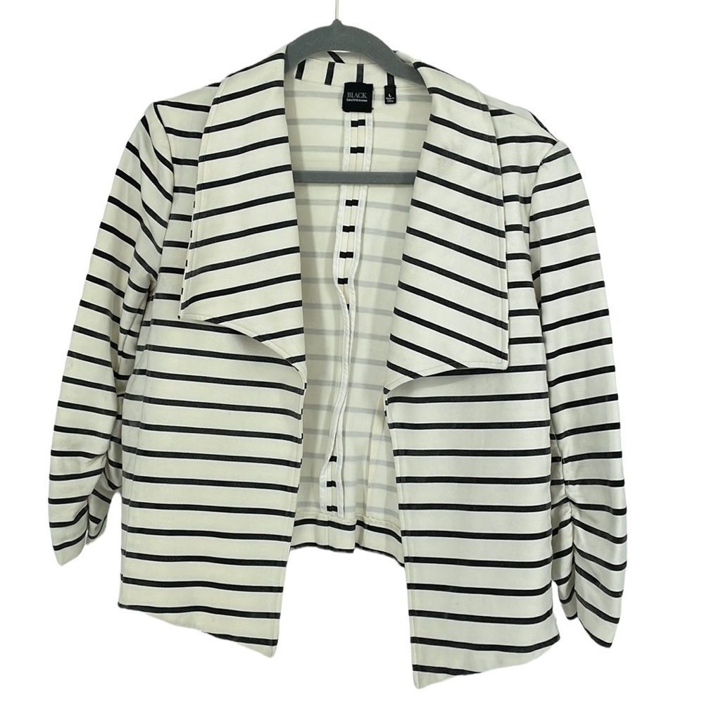 Saks Fifth Avenue Black Label Ivory Striped Cropped Blazer L-013